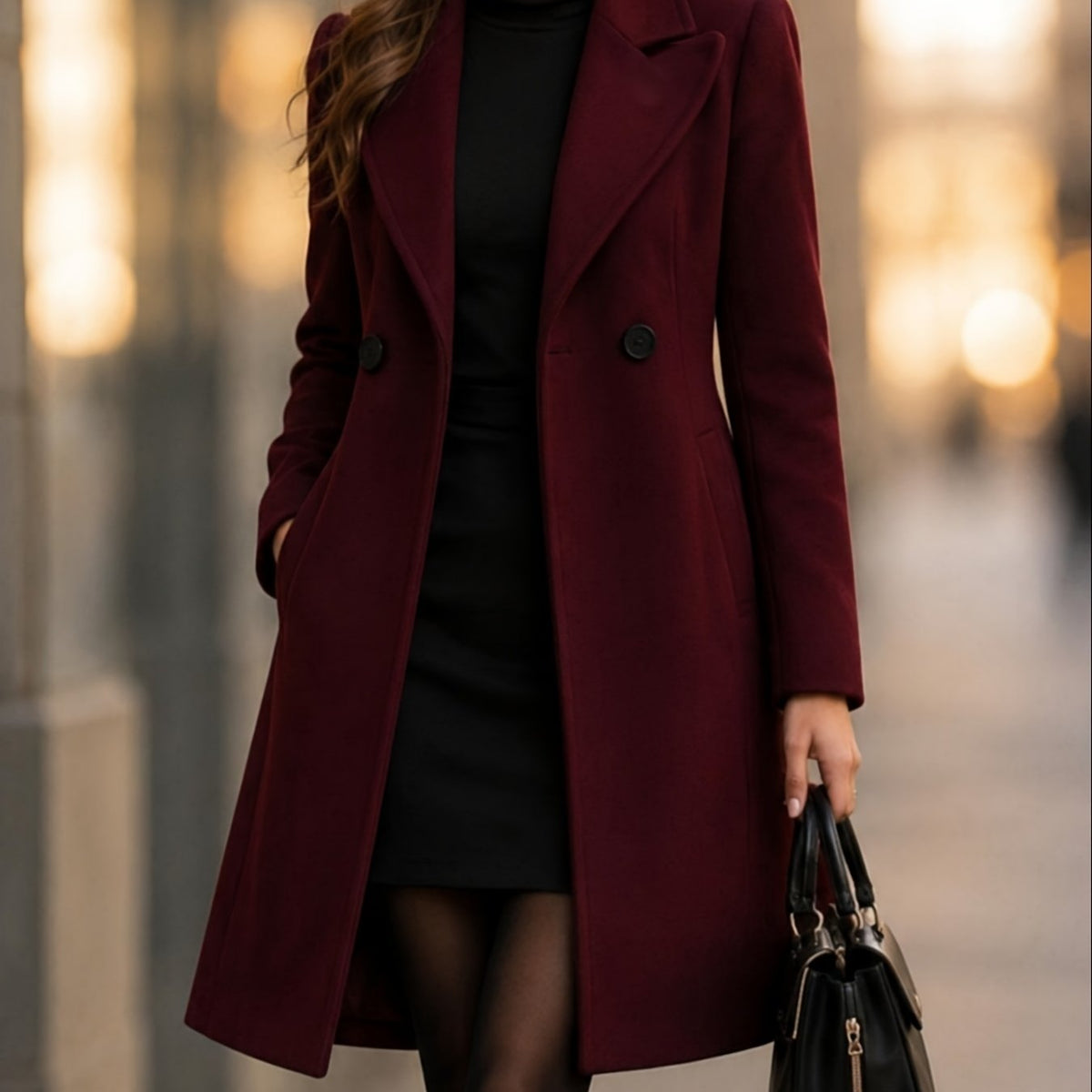 RENATA | Elegancki płaszcz dwurzędowy o dopasowanym kroju