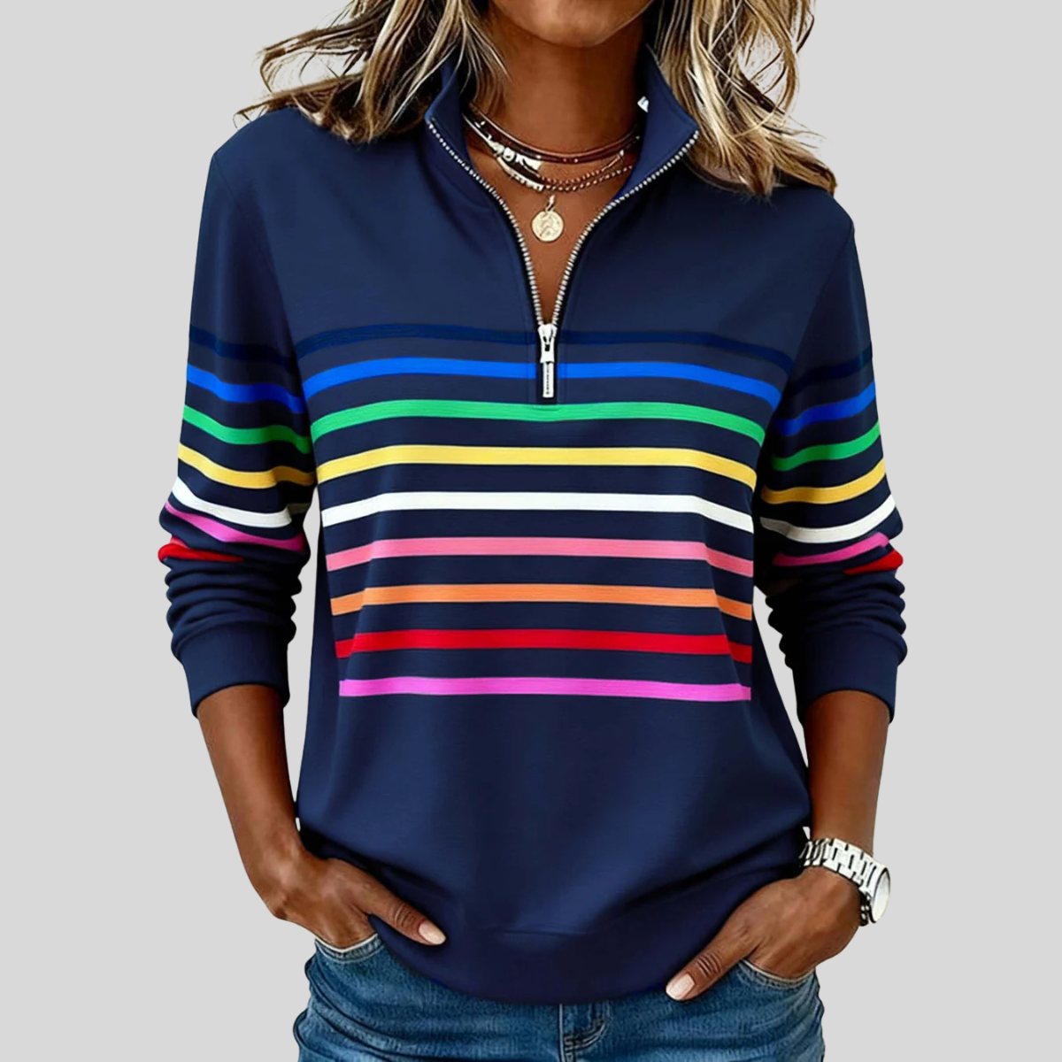 JOANNA | Sportowy sweter z zamkiem do połowy