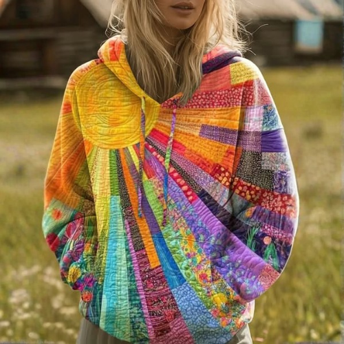 CELINE | Pikowana bluza z kapturem w polne kwiaty