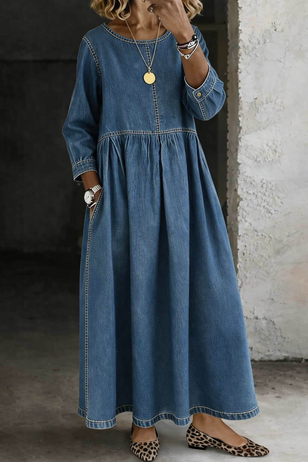 ANNA | Vintage'owa sukienka maxi z denimu