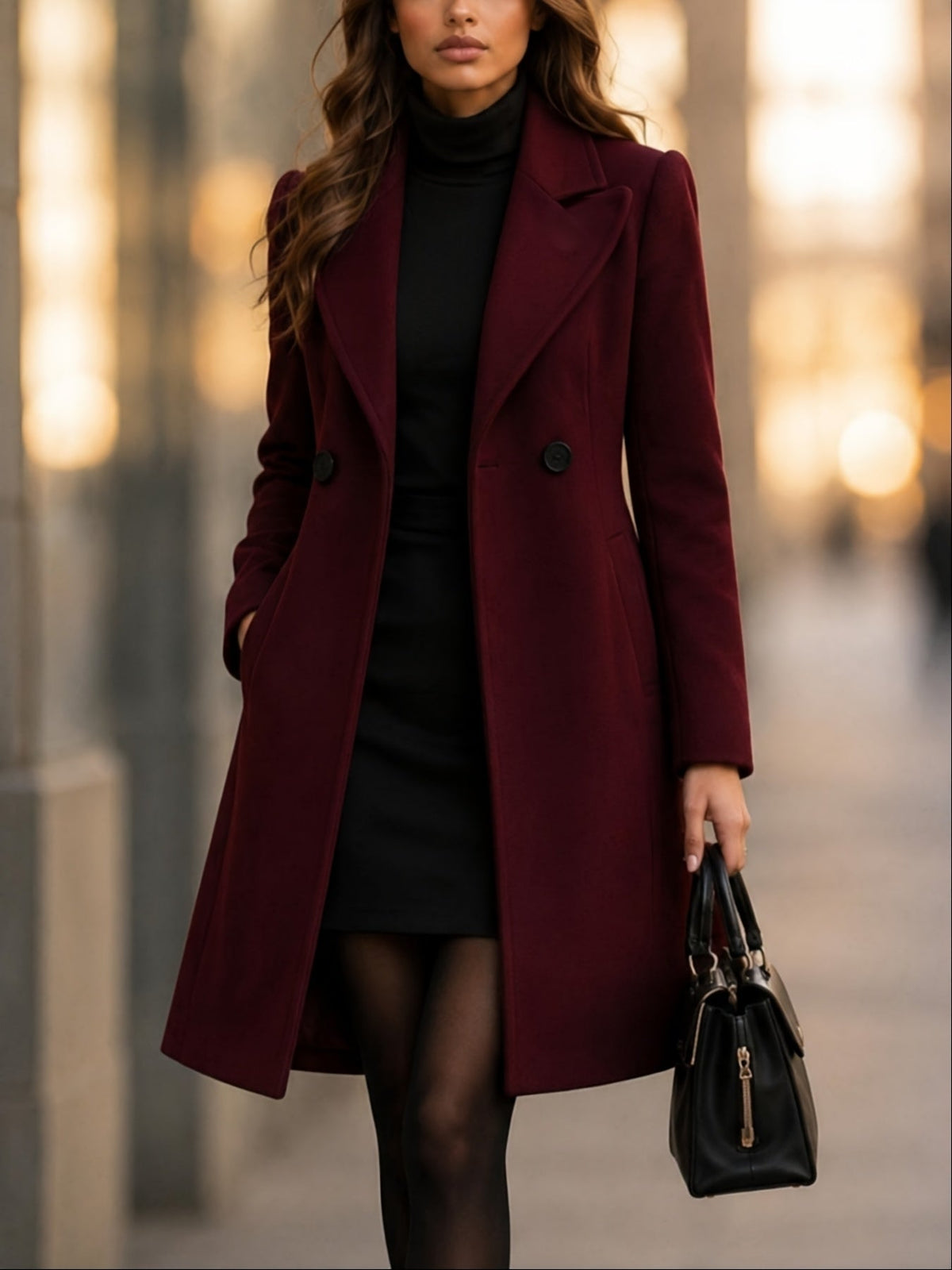 RENATA | Elegancki płaszcz dwurzędowy o dopasowanym kroju