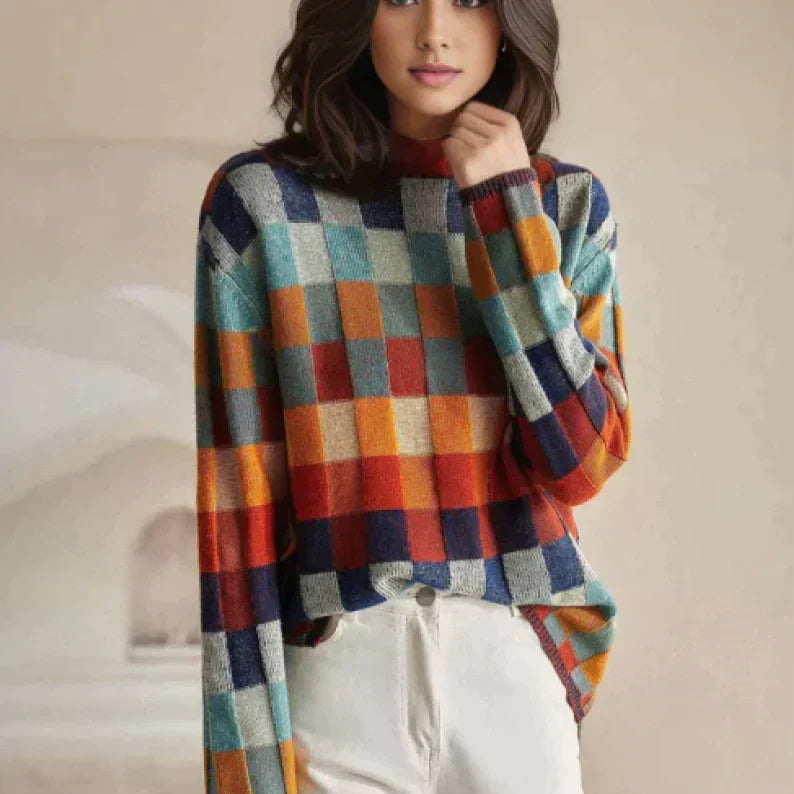 RENATA | Sweter w kolorową kratę
