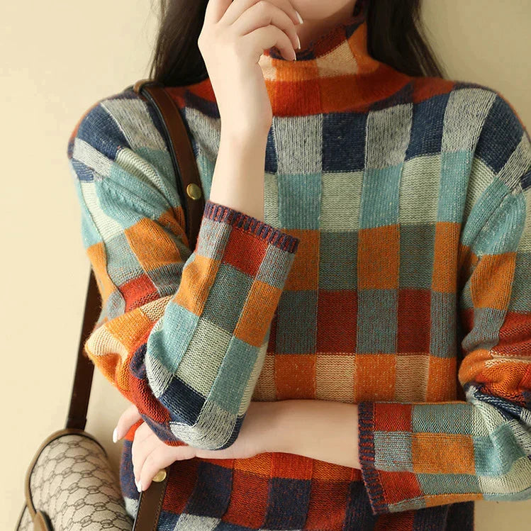 RENATA | Sweter w kolorową kratę