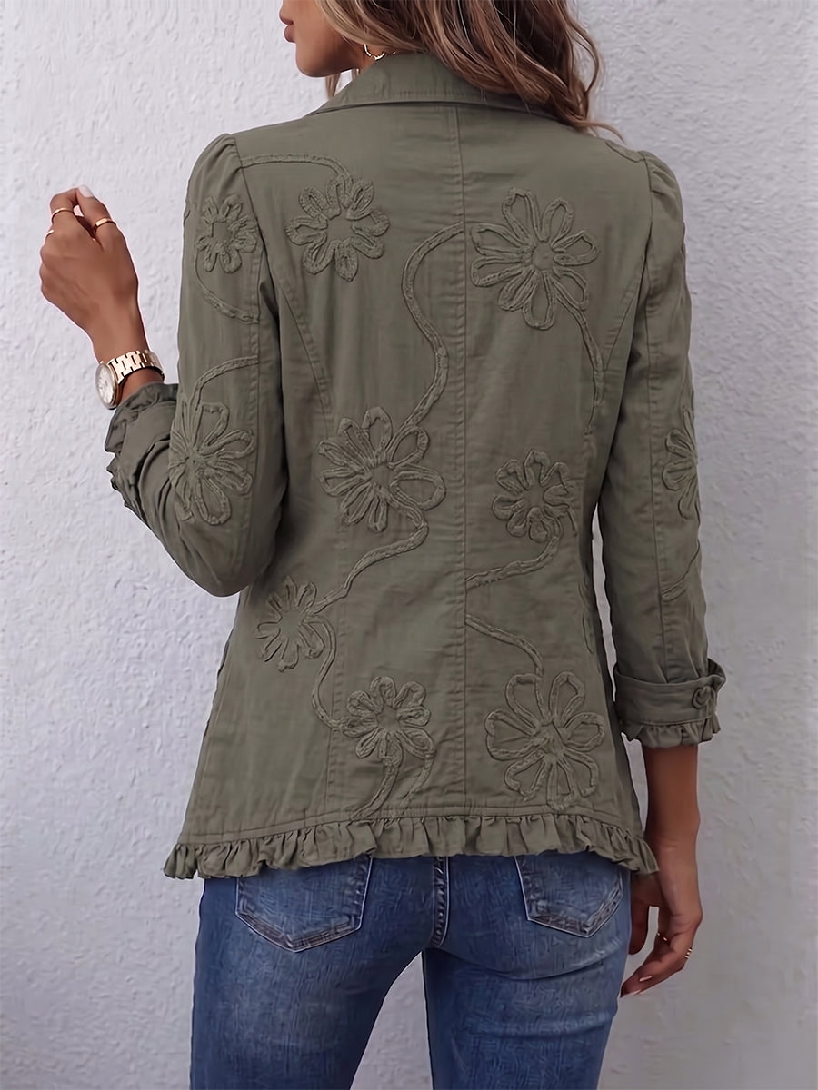 KAMBERLY | Kurtka utility w stylu boho-chic z kwiatowym haftem i falbankami